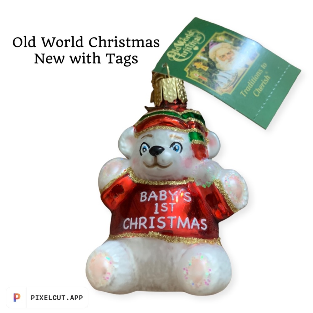 Old World Christmas Hanging Ornament Baby’s 1st Christmas Bear NWT